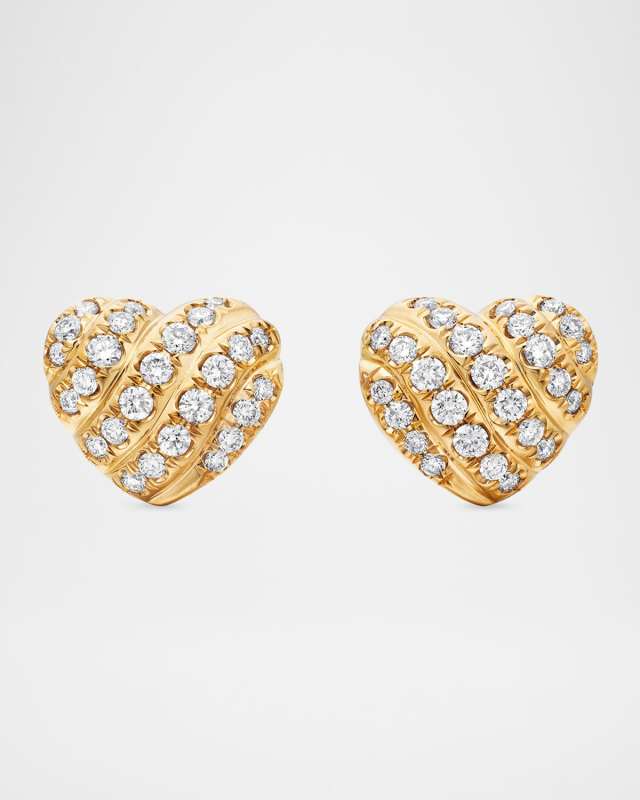 18K Yellow Gold Diamond Heart Stud Earrings